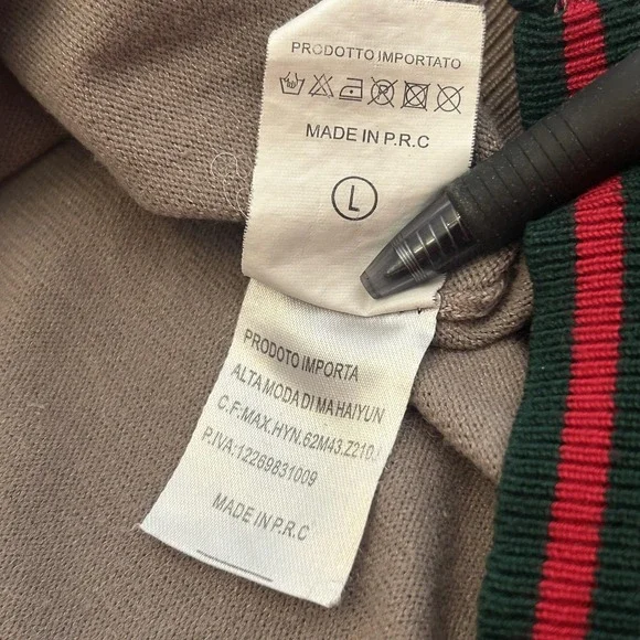 Gucci Sweater Mens Large Gray Wool Blend V Neck Pullover Logo Stripe Buttons - Picture 7 of 7